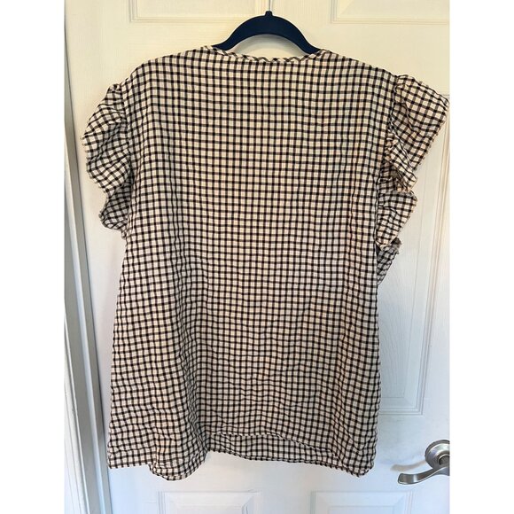 Weekend Suzanne Betro flutter Sleeve Gingham V-Neck blouse Size 4X - Picture 5 of 9